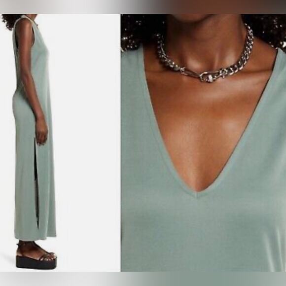 Open Edit Wear Two Ways V-Neck Sleeveless Knit Midi Dress in Green Agave Size XS - Picture 5 of 12